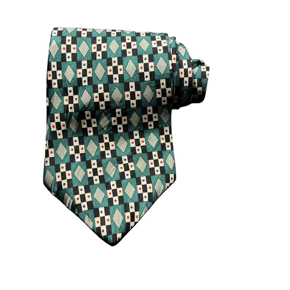 Guy Laroche Diffusion Mens Tie Necktie Multicolor Geometric 100% Silk Tied Wide - Picture 1 of 5